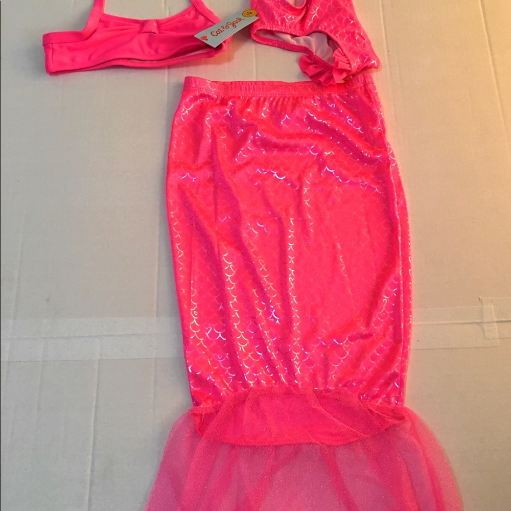 Girls Mermaid swimsuit 3piece set Pink - Picture 6 of 6